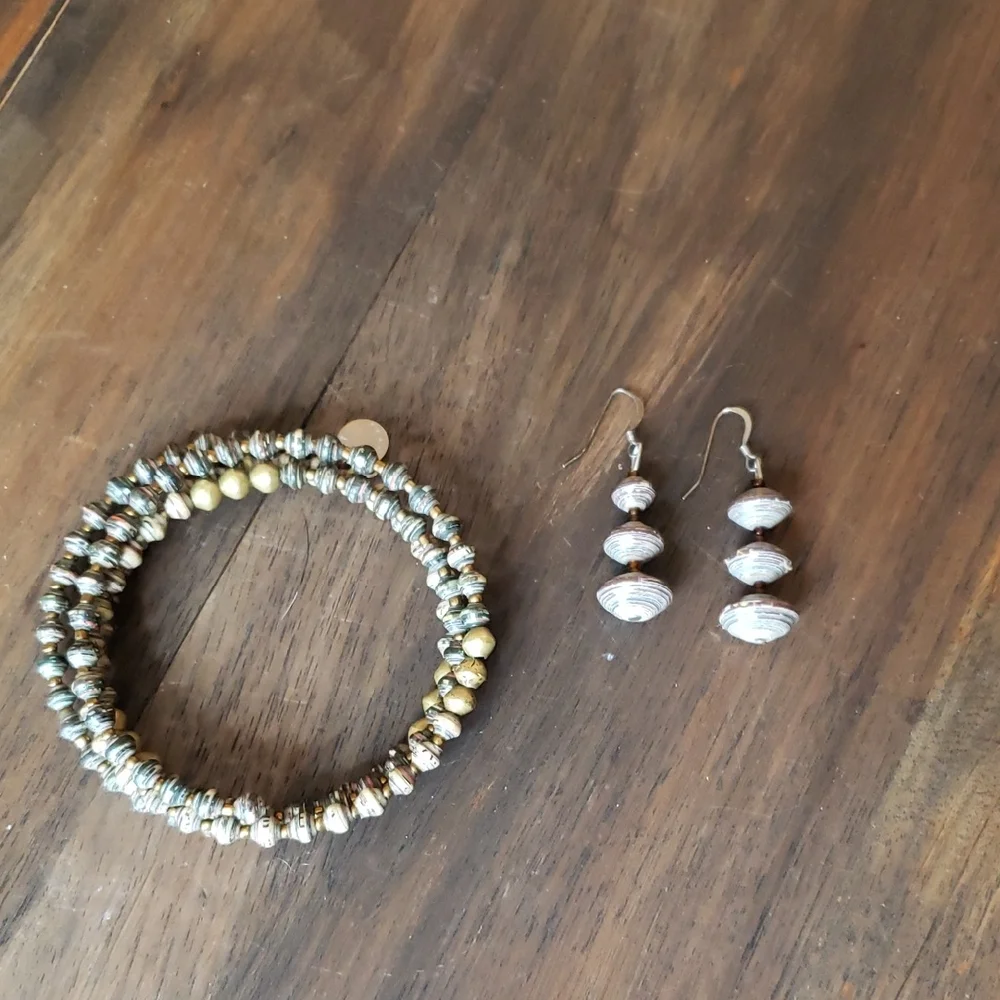 Bead For Life Paper Beaded Spiral Bracelet and Earring Set